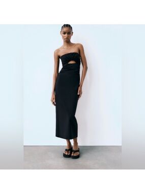 Zara Strapless Black Cutout Midi Dress